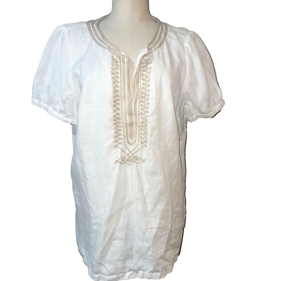 Michael Kors Womens size 16 Linen Embroidered Peasant Short Sleeve Blouse Top - Picture 1 of 11